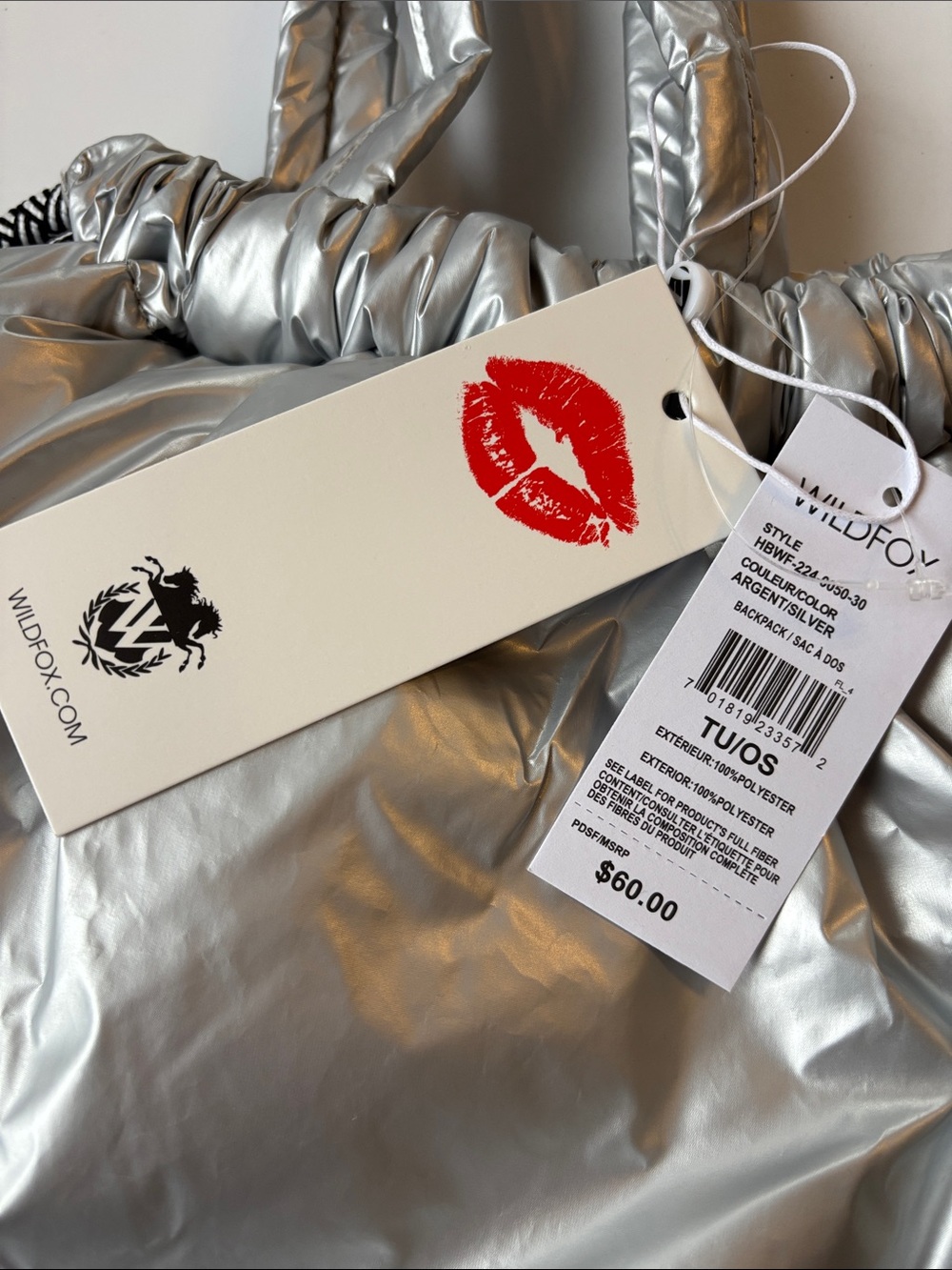 Wildfox Silver Puffer Drawstring Backpack - Picture 4 of 15